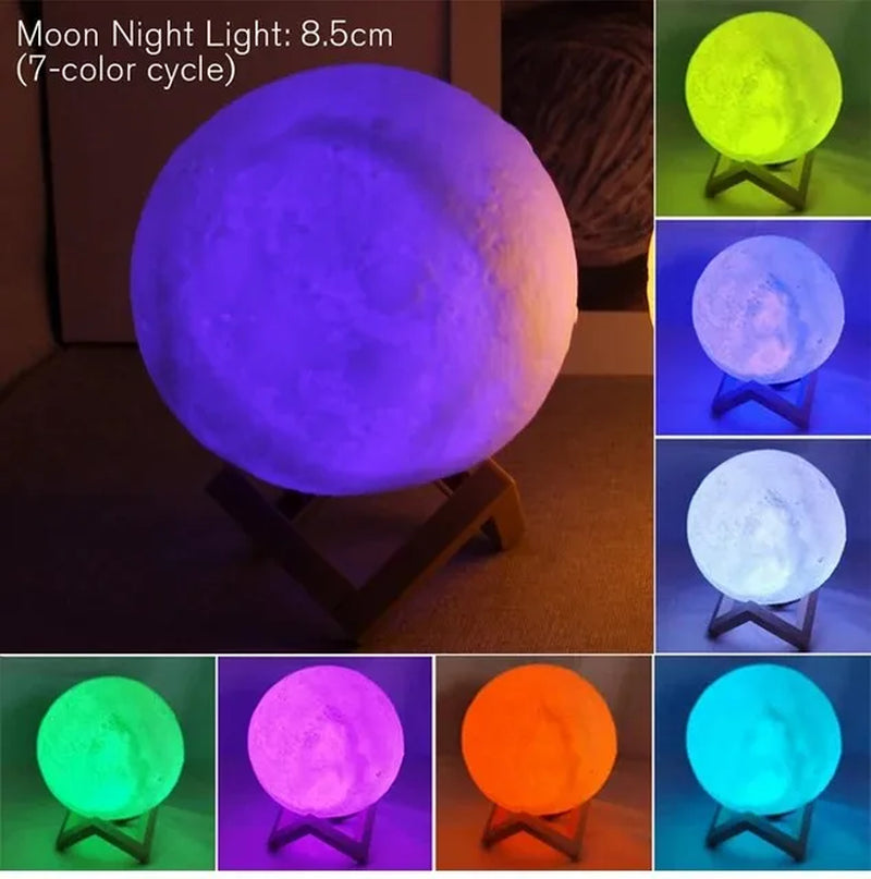 D5 8cm LED Moon Lamp with Stand - Battery-Operated Starry Night Light for Bedroom Decoration, Perfect Gift for Children and Holiday Occasions