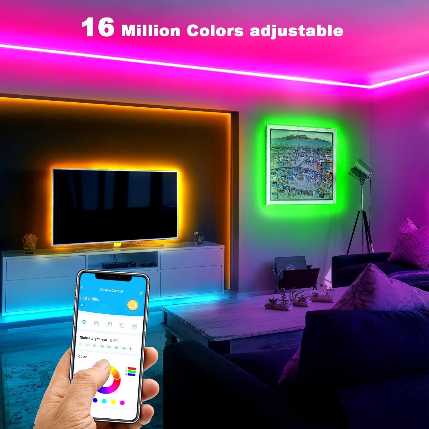 30-Foot Smart RGB LED Strip Light Kit with 24-Key Remote, App Control, Timer Scheduling, and Music Synchronization Features