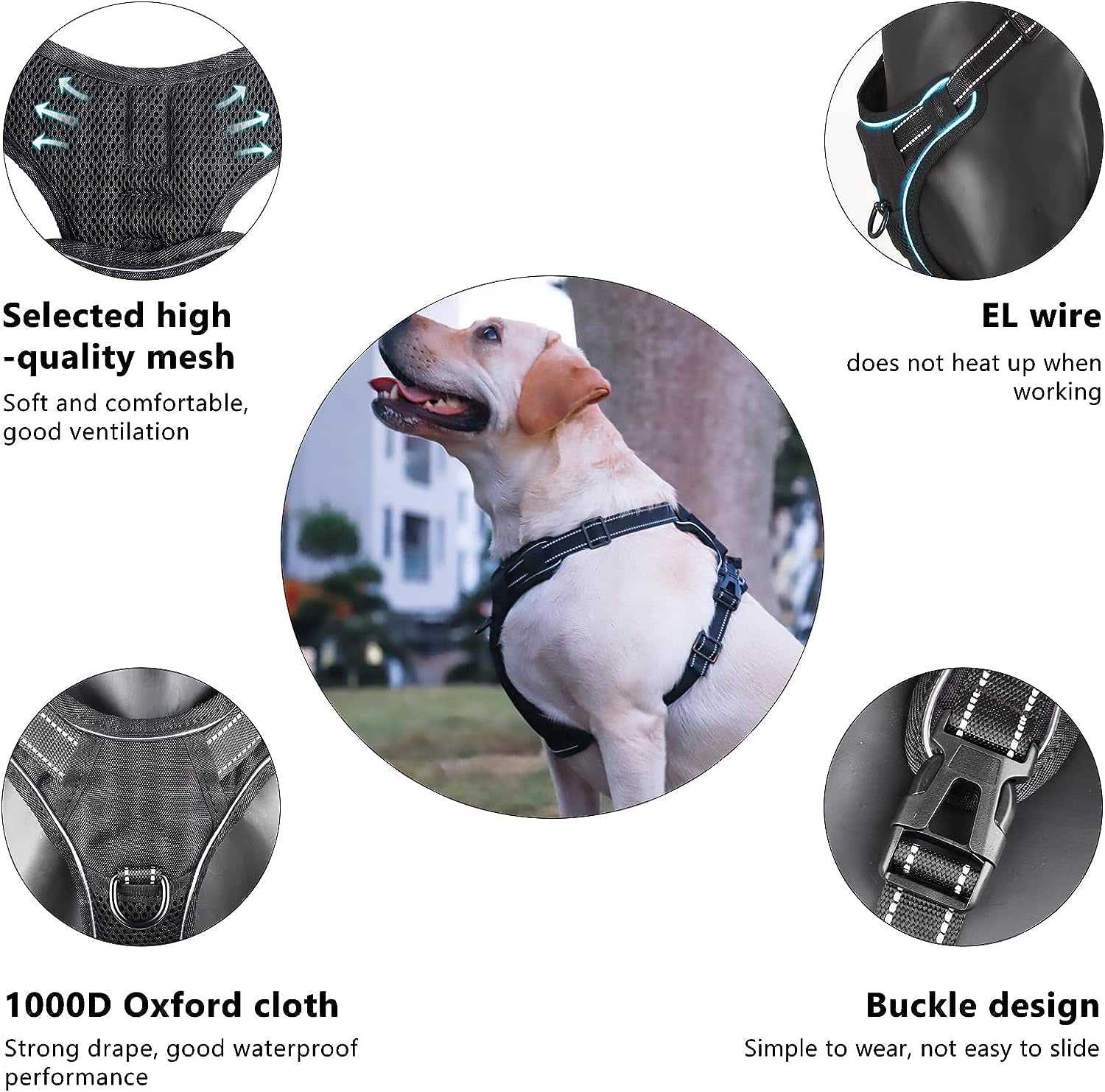 No-Pull Dog Harness with Illuminated Features, Three Light Modes, Control Handle, Reflective Strap, and Adjustable Breathable Vest for Small, Medium, and Large Dogs