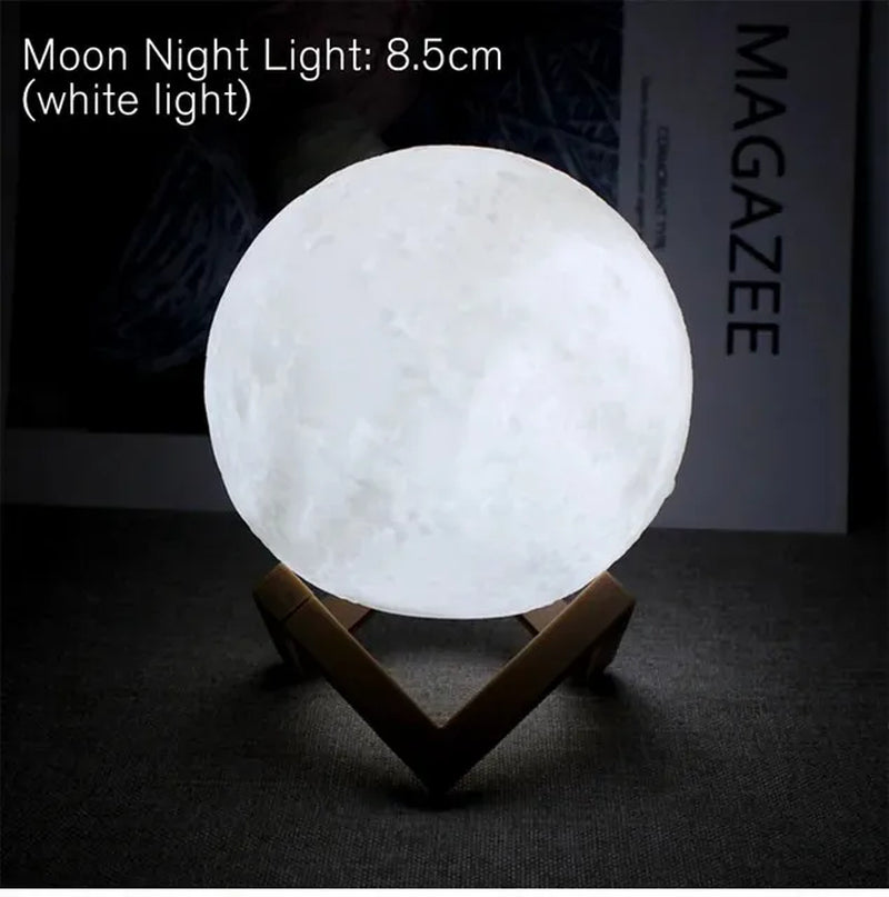 D5 8cm LED Moon Lamp with Stand - Battery-Operated Starry Night Light for Bedroom Decoration, Perfect Gift for Children and Holiday Occasions