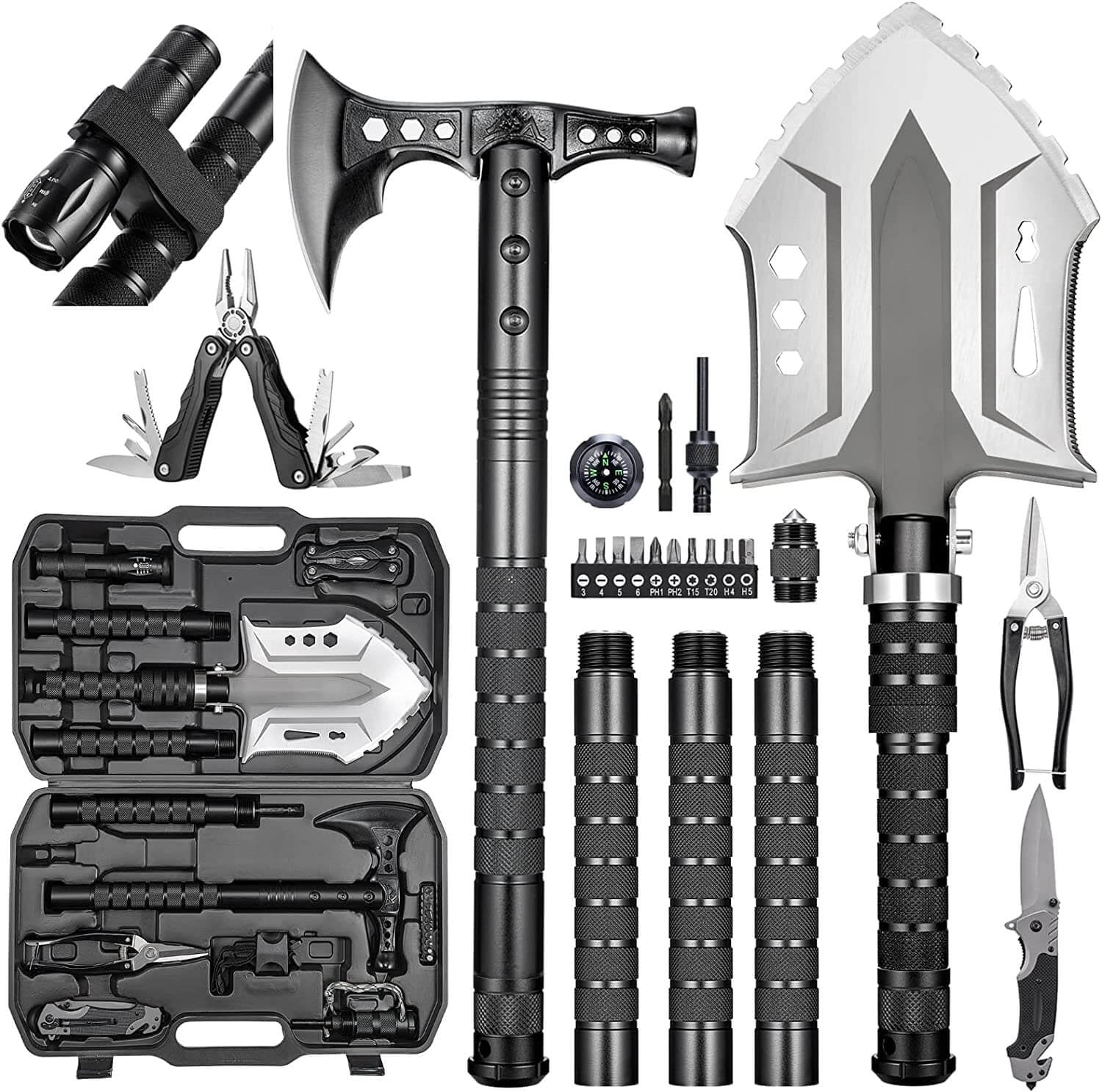 28-in-1 Comprehensive Survival Multi-Tool Shovel Kit