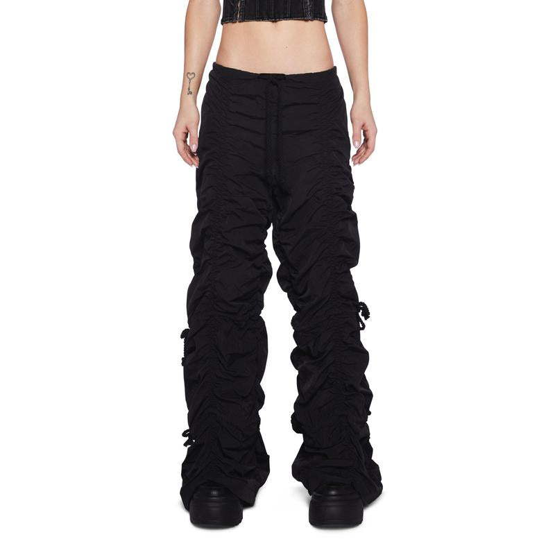 Gathered Parachute Pants in Pitch Black