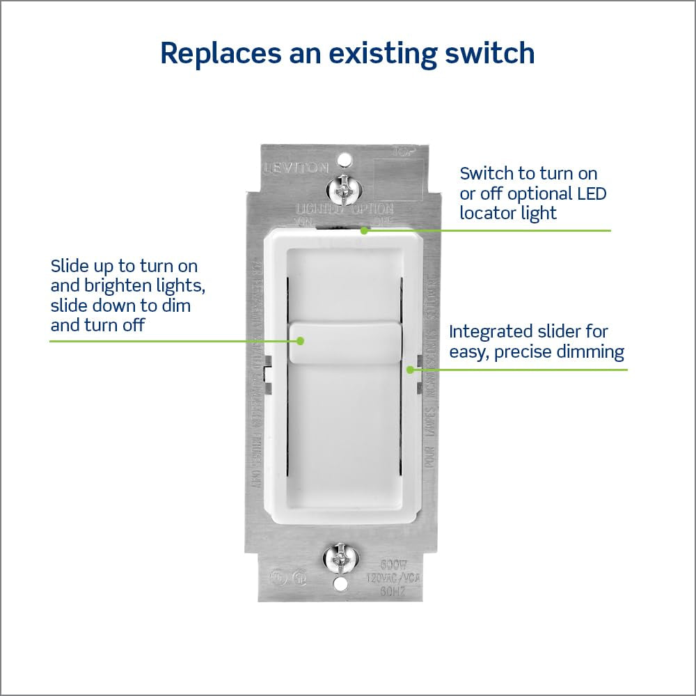 Sureslide Dimmer Switch for Dimmable LED, Halogen, and Incandescent Bulbs - Model 6672-1LW, White