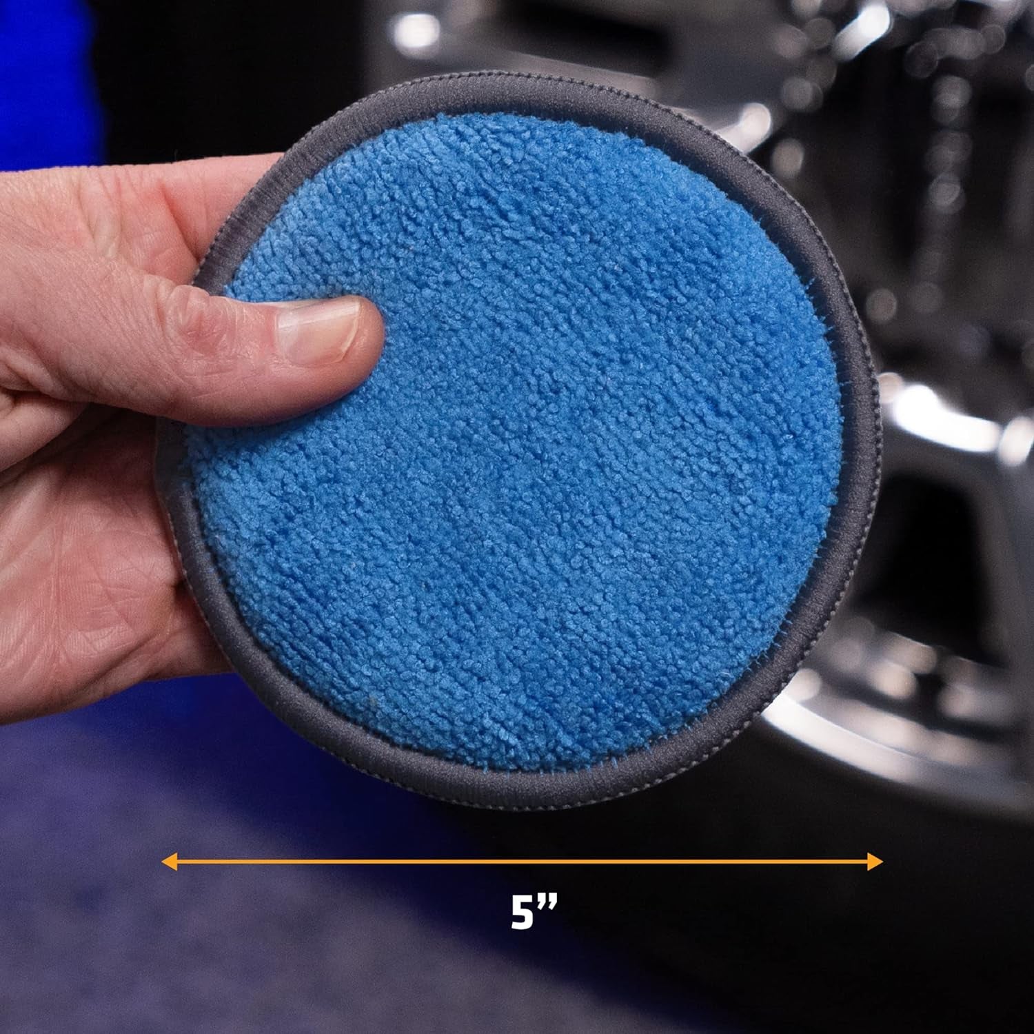 Microfiber Applicator Pads, Polishing Pad, Tire Shine Applicator, 5 Inch Diameter, Blue/Grey, 6 Pack