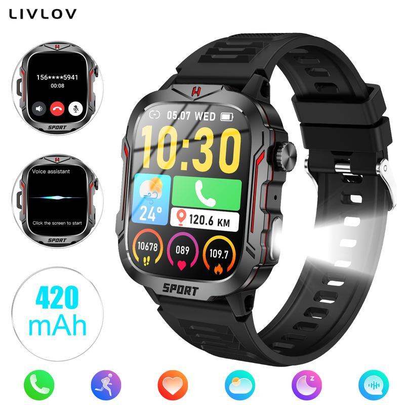 Fitness Tracker Smart Watch with Exercise Pace for iPhone and Android, 1.96'' HD Screen Multifunctional Smartwatch with LED Flashlight, Stylish IP68 Waterproof Sport Wearable for Men and Women