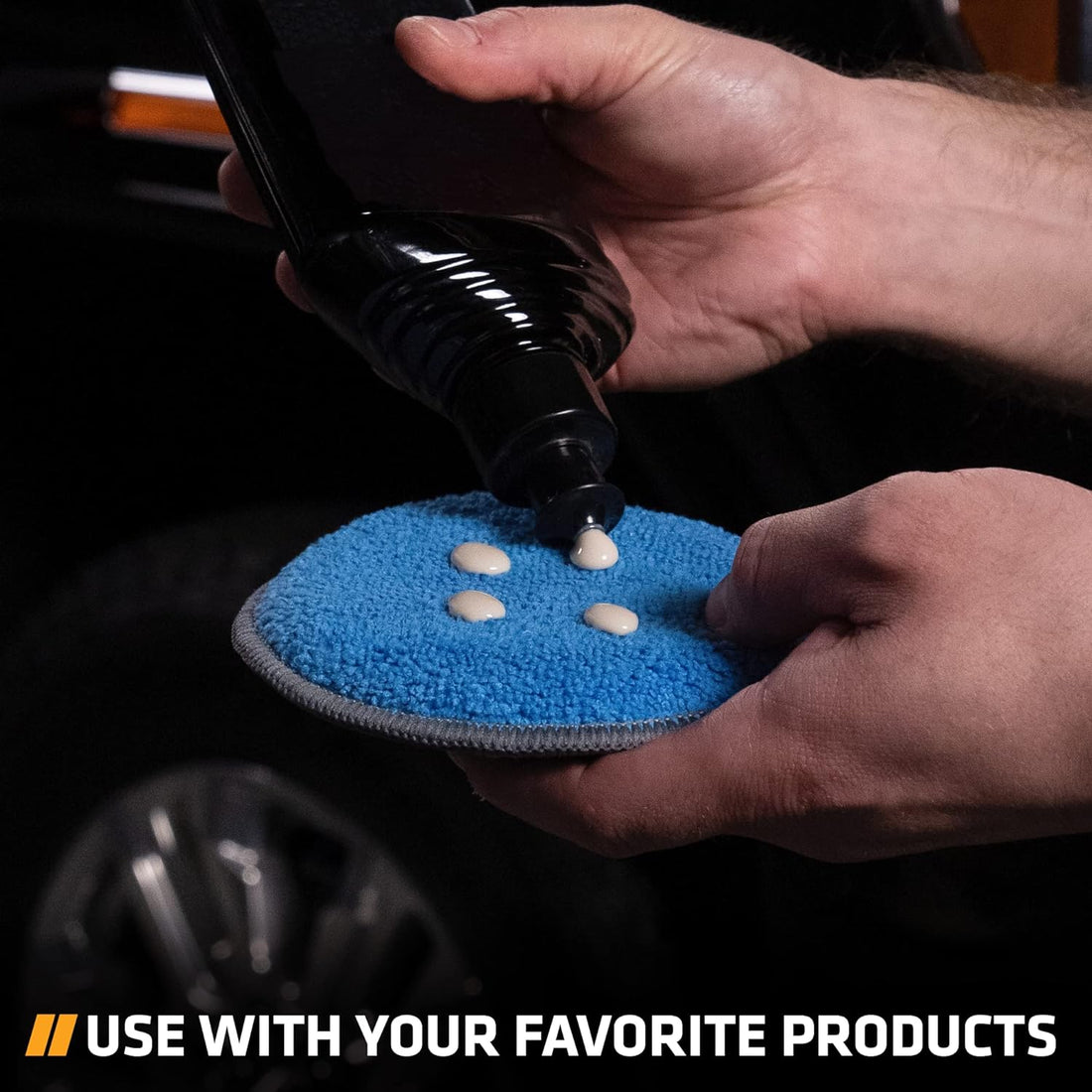 Microfiber Applicator Pads, Polishing Pad, Tire Shine Applicator, 5 Inch Diameter, Blue/Grey, 6 Pack