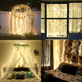 USB Fairy Light Window Curtains with Remote Control for Bedroom, Wedding, and Holiday Decor (Warm White)