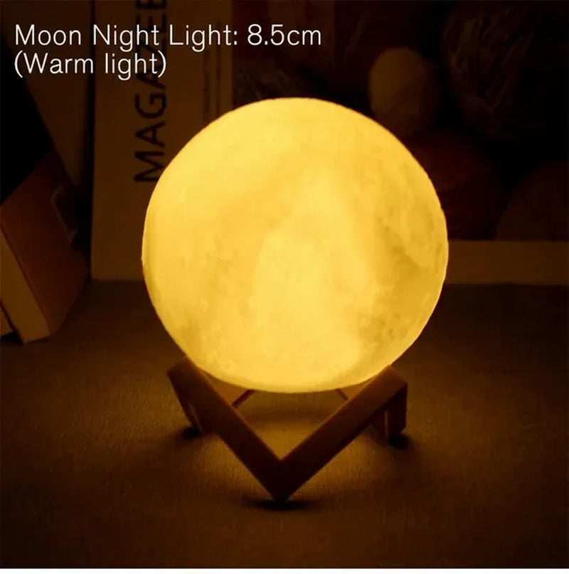 D5 8cm LED Moon Lamp with Stand - Battery-Operated Starry Night Light for Bedroom Decoration, Perfect Gift for Children and Holiday Occasions