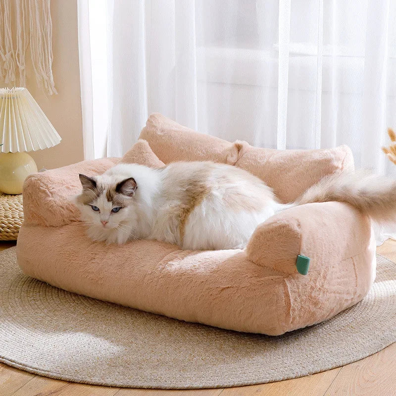 Plush Winter Cat House and Dog Sofa Bed - Washable, Warm, and Comfortable Pet Nest with Thick Cushion for Cats and Dogs