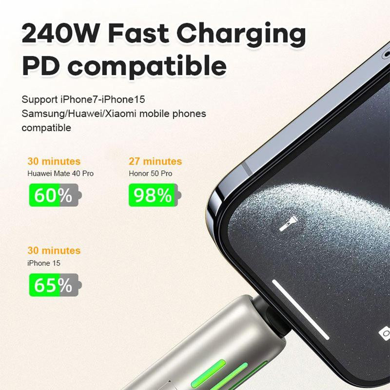 240W 4-in-1 Breathing LED Light with Multi USB-C Quick Charging Silicone Cable for Electronic Devices and Smartphones