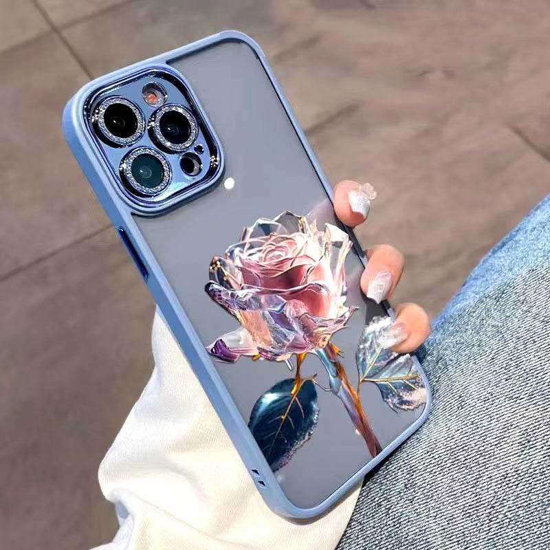 Rose iPhone Case with All-Inclusive Lens for 15 Pro Max - Transparent HD Cover