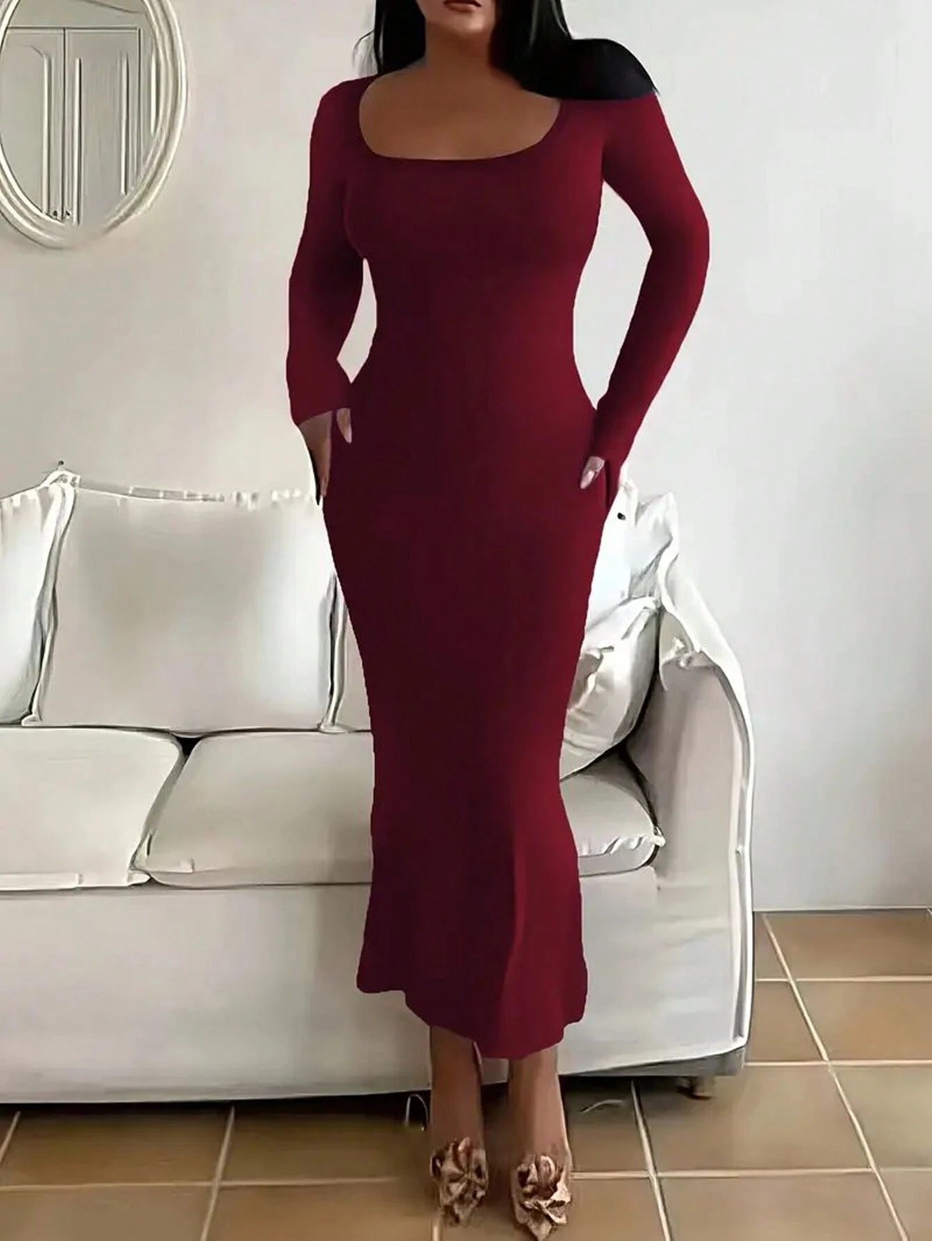 SHEIN Ezwear Solid Scoop Neck Bodycon Dress