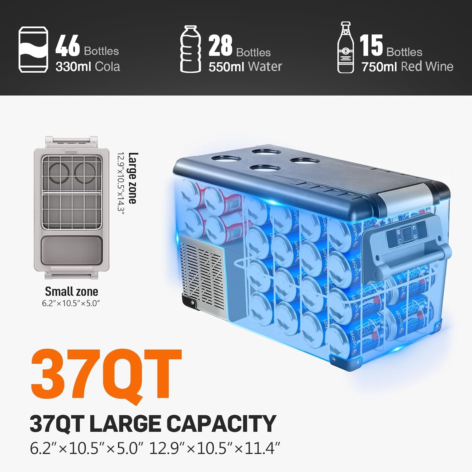 12 Volt Refrigerator, 38QT(35L) Electric Cooler, 12V Fridge APP Control, 12V Cooler -4℉~68℉, Portable Freezer 12/24V DC 110-240V AC for Camping, Travel, Truck, Home