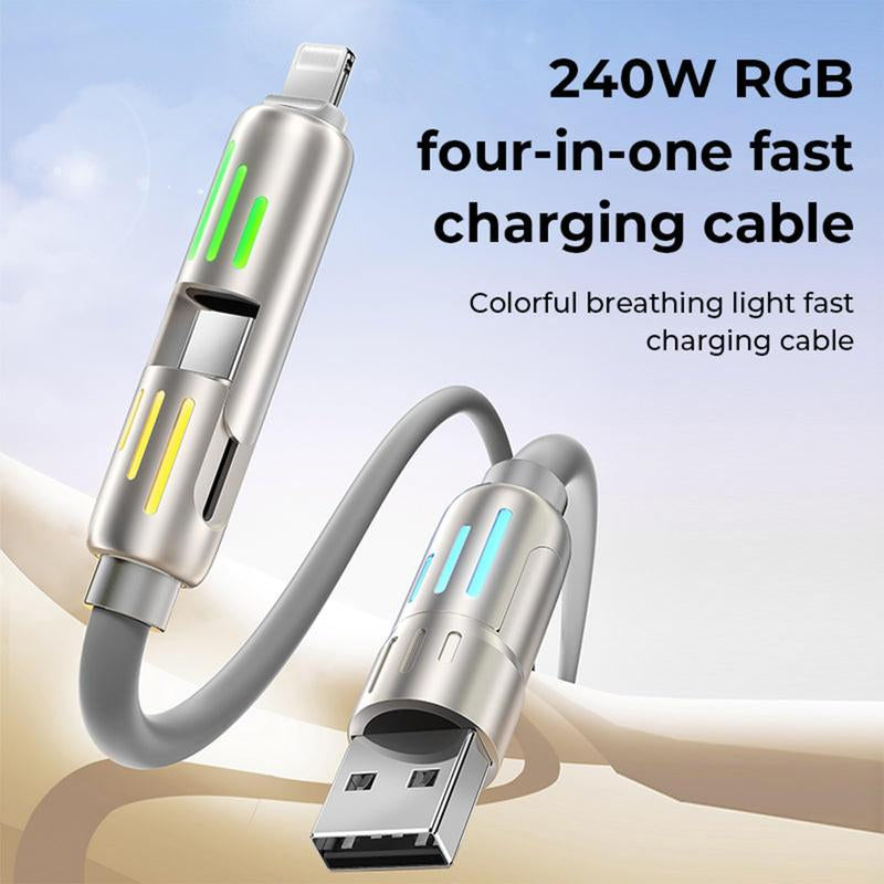 240W 4-in-1 Breathing LED Light with Multi USB-C Quick Charging Silicone Cable for Electronic Devices and Smartphones