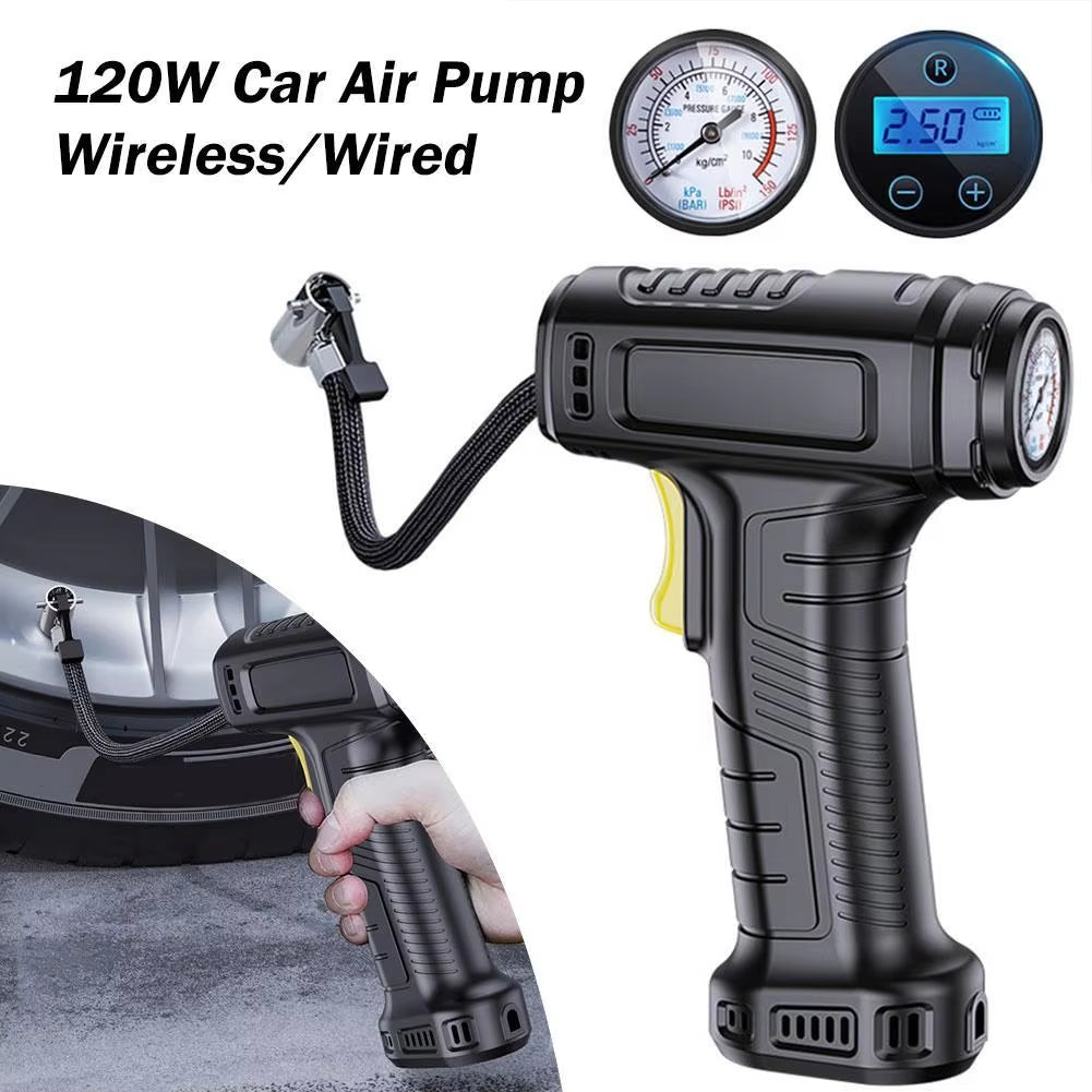 120W Car Air Pump Wireless/Wired Tire Inflatable Pump Portable Car Air Compressor Electric Car Tire Inflator for Car Bicycle