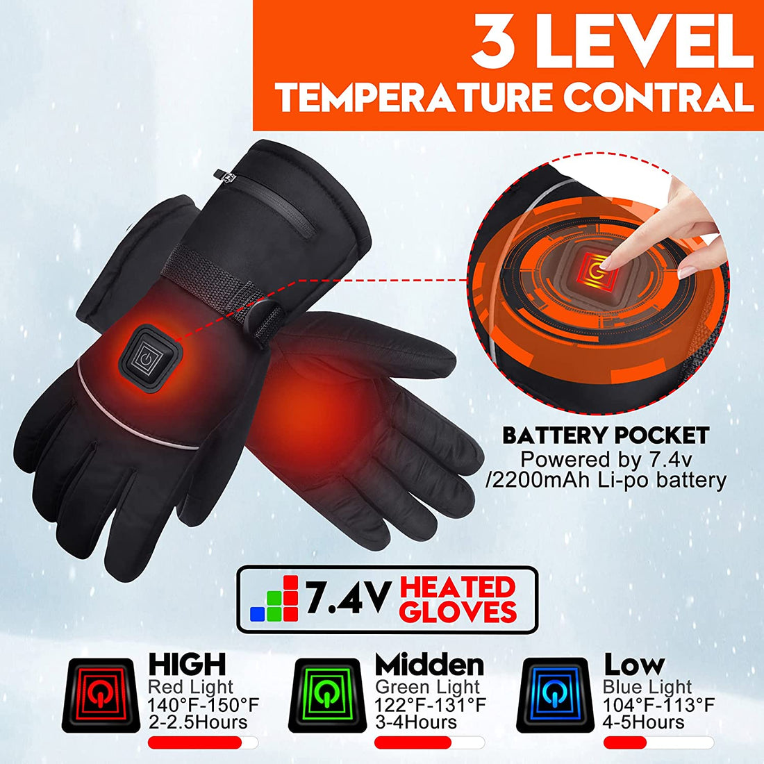 Rechargeable Electric Heated Gloves with Touchscreen Capability, Waterproof and Windproof Design for Men and Women - Ideal for Hiking, Skiing, and Outdoor Activities